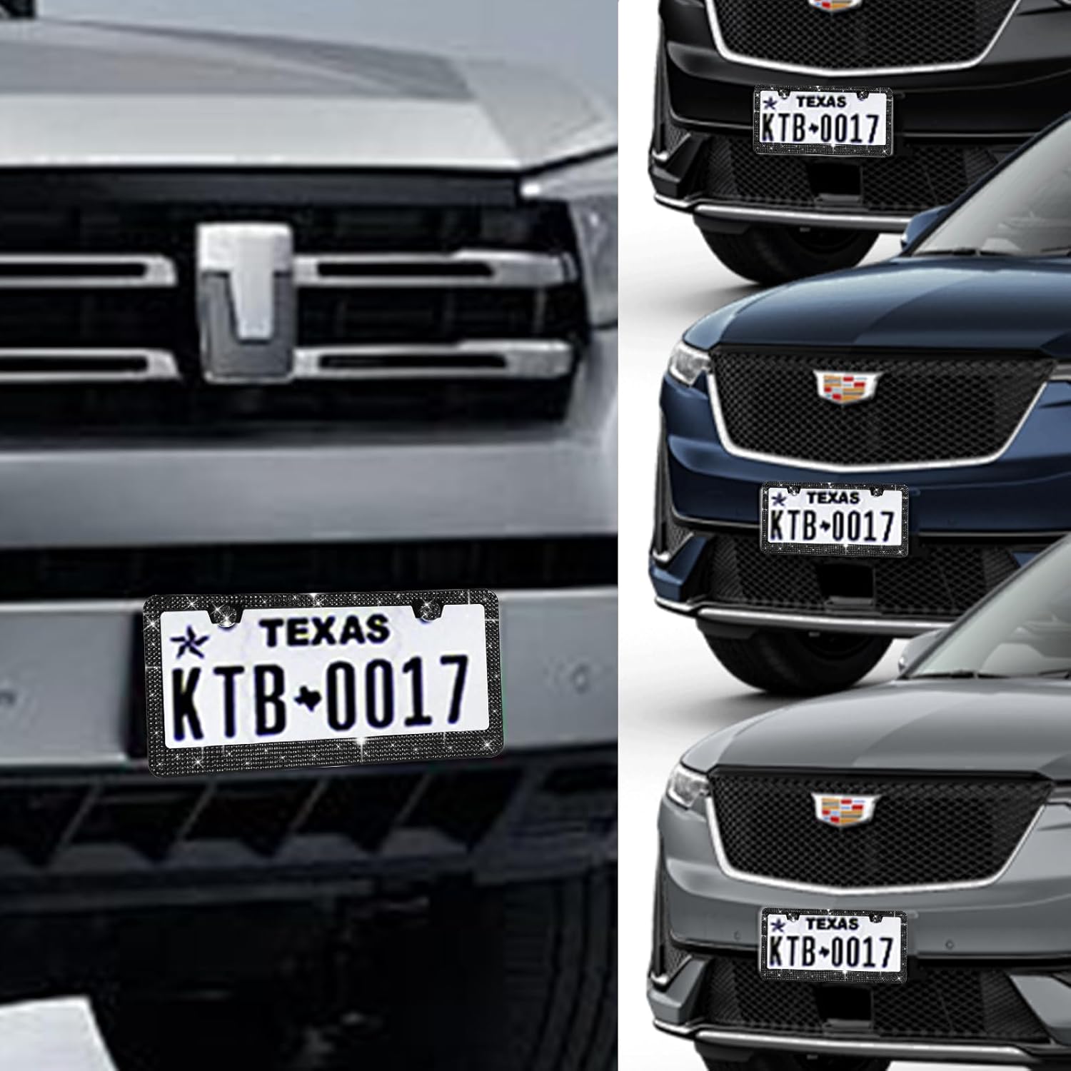 2 Pack Bling License Plate Frames Sparkly Car Plate Frame Rhinestone Auto Accessories Gift for Women Girls