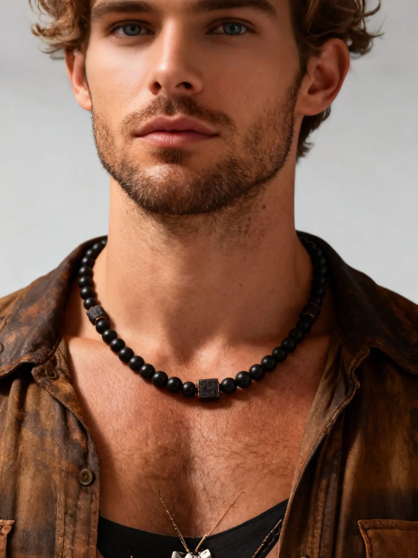 Natural Crystal Frosted Volcanic Stone Necklace, Men's Fashion Pendant Collar Chain, Vintage Elegant Boho Chic Crystal Jewelry for All Seasons, Trendy Necklace, Fashion Accessory Necklace, Necklaces and Accessories