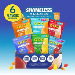 Shameless Snacks Candy Carnival Collection (6 Bags) - Vegan Low Sugar Gummy Candy with Pineapple Mango Orange Strawberry & Cola Flavors - Keto Friendly Gluten-Free Sweet Treats