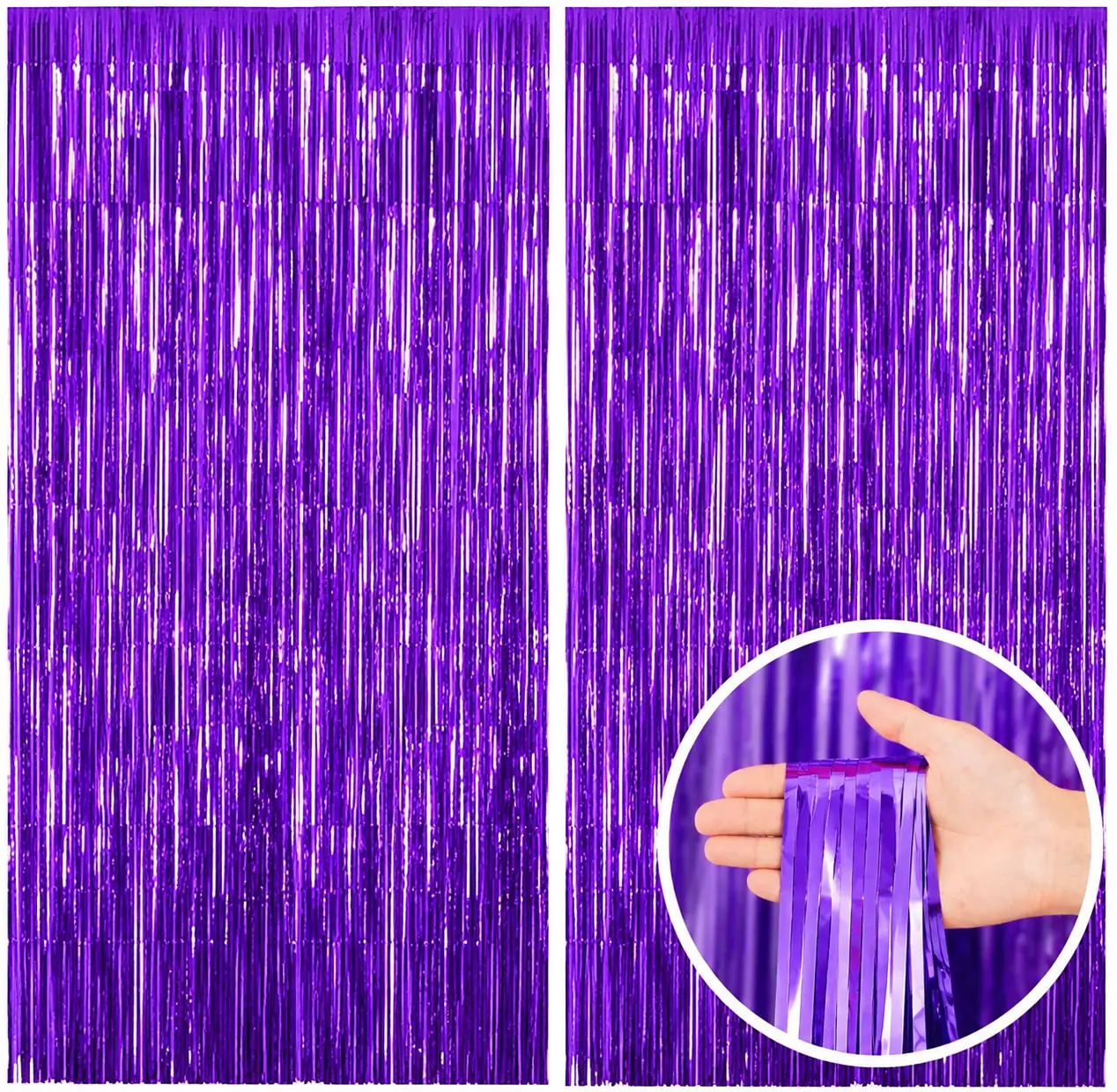 2-Pack Purple Foil Fringe Backdrop Curtains, Metallic Tinsel Streamers for Birthday, Halloween, Graduation, Wedding & Photo Booth Decorations