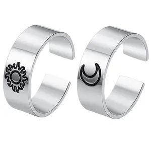 OIDEA 2pcs Sun Moon Couple Open Unit Set Rings - Stainless Steel Matching Promise Rings for Couples Friends