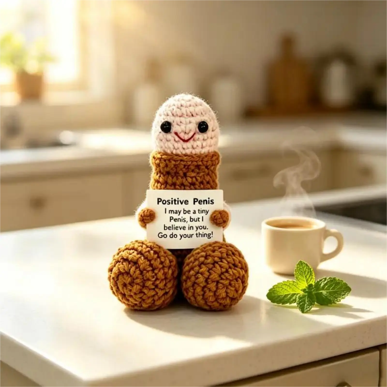 Handmade Weird Motivational Crochet Doll, Funny Positive Plush Toy, Novelty Gag Gift, Cute Emotional Support Desk Decor for Adults.Hand Tools