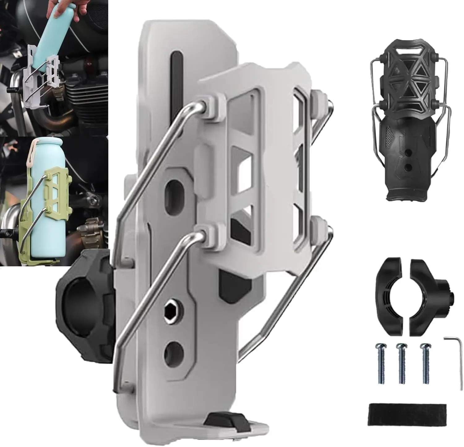 Self-Adjusting Cup Holder, 360° Rotatable Auto-Lock Self Adjusting Cup Holder, Bike Cups Holders Drink Holders, Adjustable Handlebar Crash Bar Mount Cups Cage for Cycling, Motorcycles