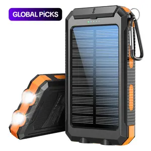 10000mAh Portable Solar Power Bank, Waterproof Solar Phone Charger with LED Light, Dual USB Output Ports, Compatible with iPhone & Android #GLOBAL PICKS