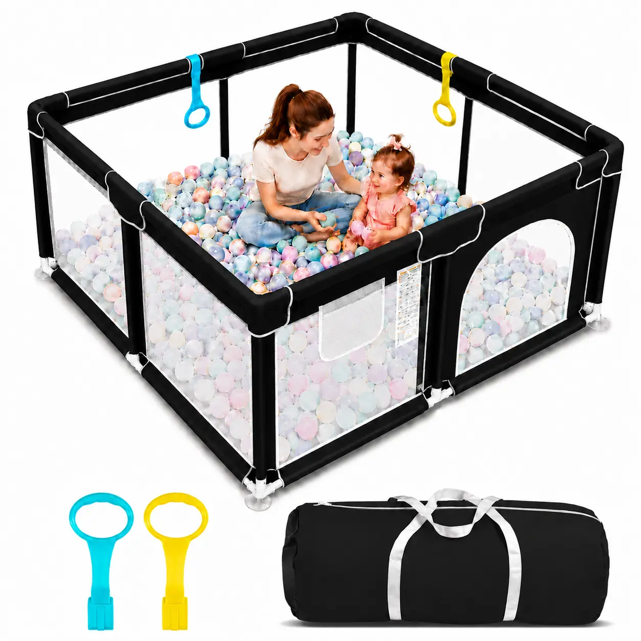 Sturdy ABS Plastic Baby Playpen (47.2×47.2 in, 25 in Height) - Portable Set, Indoor-Outdoor Toddler Activity Center, Stainless Steel Safe Guardrail with Breathable Mesh & Coated Fabric, Square, 25 Inches Height, 0 - 3 Years, 47.2×47.2 Inches