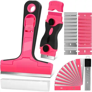 Razor Blade Scraper Tool, 2Pcs Pink Razor Scraper with 40Pcs Replacement Blades, Glass Scraper for Removing Decals, Tint, Stickers, Labels, Caulk, Adhesive from Window, Oven, Stove Top