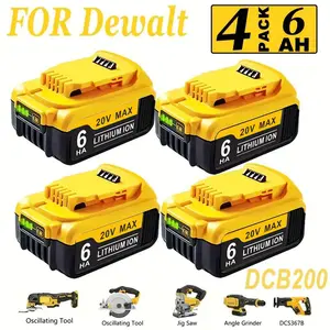 4-Pack 6.0Ah 20V Max Battery Replacement for Dewalt 20V Battery Lithium-Ion, Compatible with Dewalt 20V Tools DCB200 DCB201 & 20V Chargers, High Capacity Replacement Packs