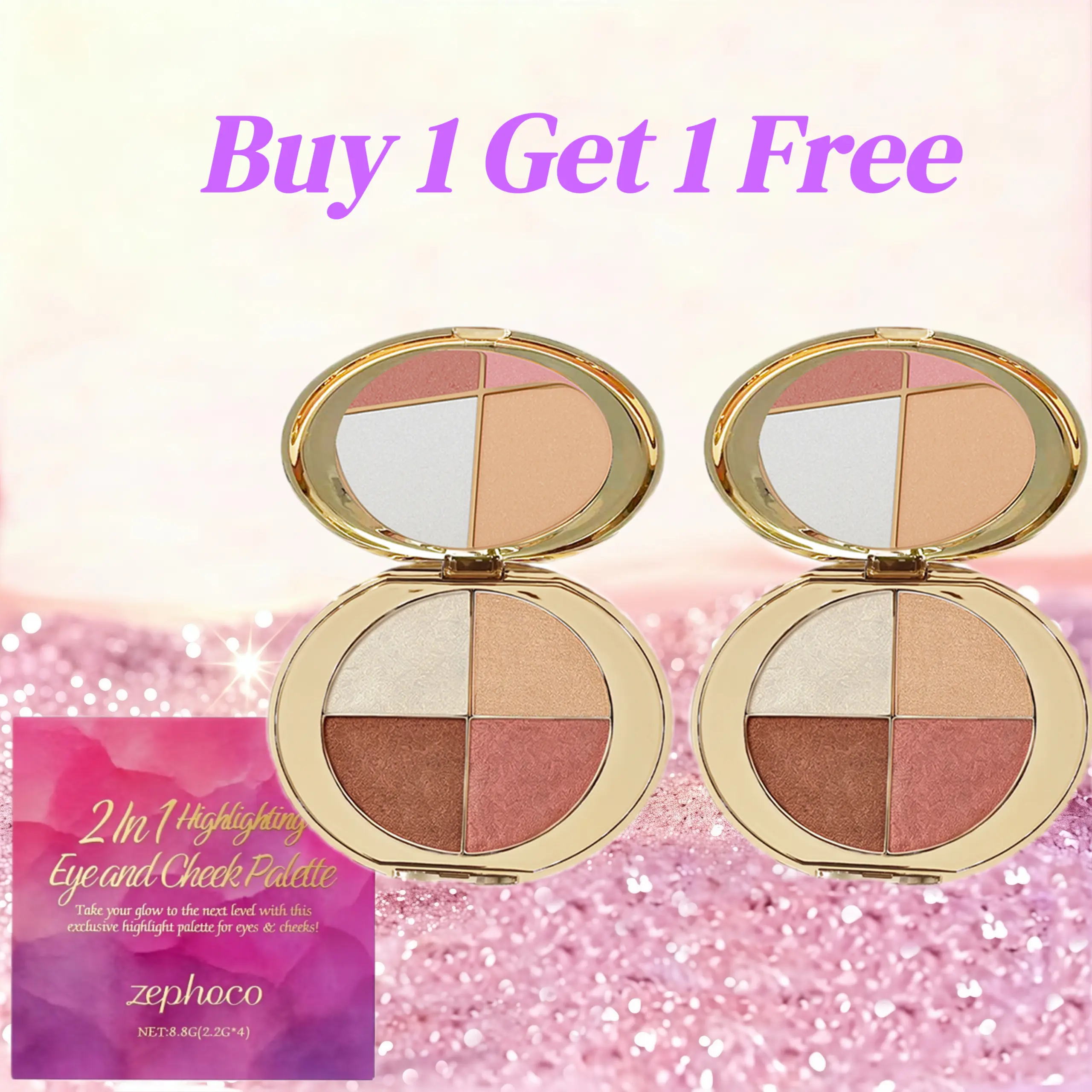 Buy 1 Get 1 Free | 4-in-1 Smooth Powder Cosmetic Eye & Cheek Palette – Beauty cosmetics kit with eyeshadow, glow highlighter, contour, and blush for a face-defining finish