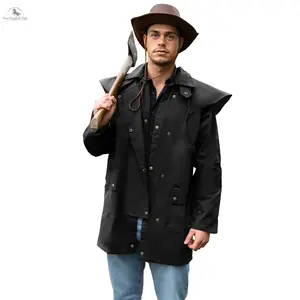 Resistance Oilskin Cotton Western Short Duster Jacket  3/4 Length Design Menswear Coat Fabric Australian