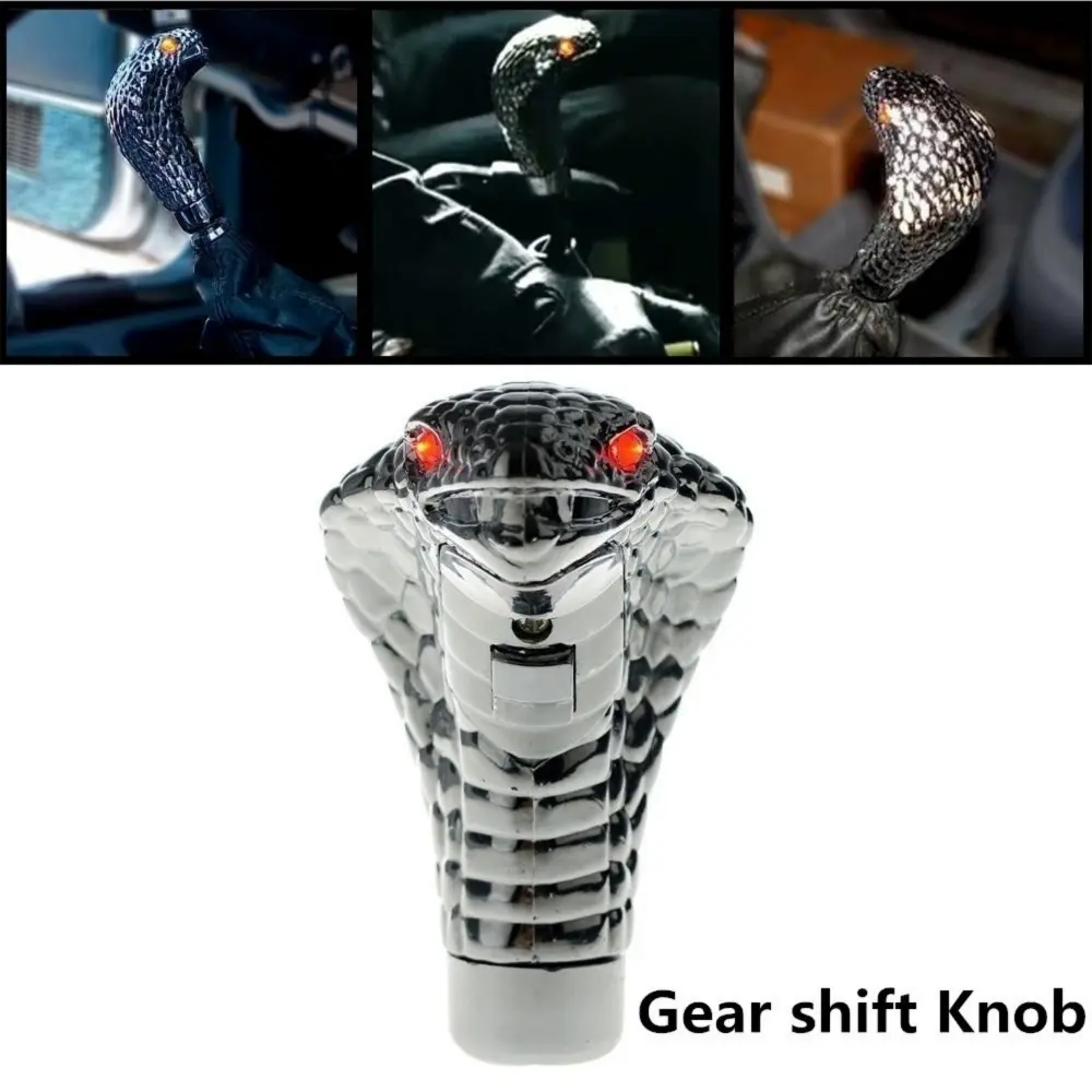 Universal Car Cobra-Shape Manual Gear Shift Knob - Snake-Theme Shifter with Chrome, Red, Blue, Silver LED Lights and Multiple Flash Modes