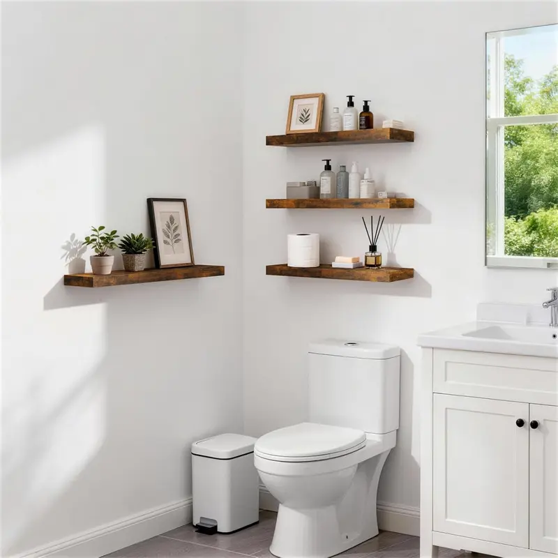 2-Pack Rustic Wall Mounted Floating Shelves (22.5in Long, 22lbs Capacity Each) - Kitchen Decor, Aesthetic Home Decor, Vanity Shelves for Small Space Storage