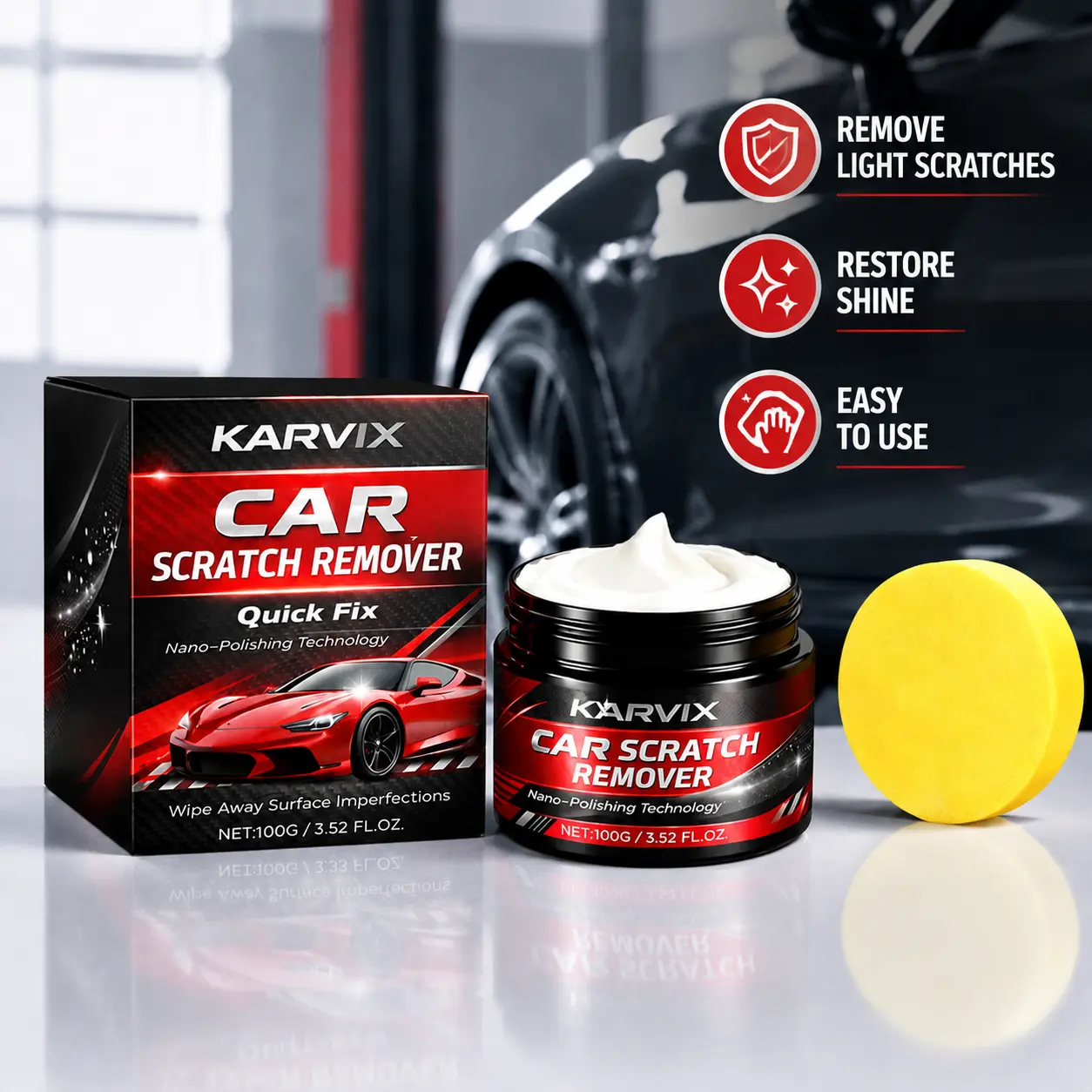 Car Scratch Remover Kit Quick Repair Light Scratch Paint Restorer Swirl Mark Remover Nano Polish High Gloss Finish DIY Auto Detailing Car Care