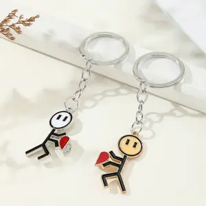 2/20pcs Creative Adsorption Heart Match People Key Chain Cartoon Modern Art Couple Style Small Pendant Trend Fashion Male And Female Key Chain Keychain Set