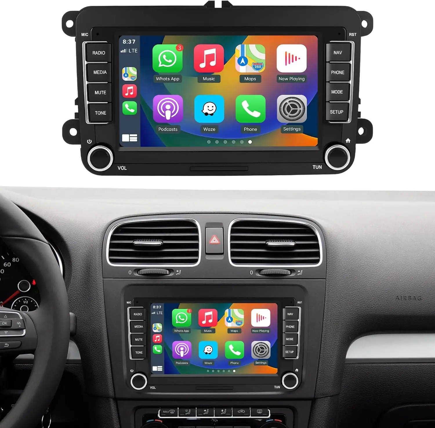 Ozovphy 7 inch Linux Car Stereo Touch Screen for Volkswagen Golf/Passat/Polo, Car Radio Receiver with Wireless CarPlay/Android Auto/Mirrorlink, GPS Navigation Bluetooth Multimedia Stereo