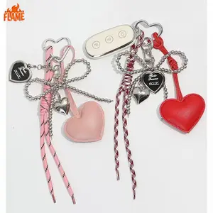 [FLAME] Cute Beaded Bow & Heart Bag Charm Keychain Pendant, Adorable Sweet Fashion Accessory for Women Girls, Lovely Bag Decor Keyring, Perfect Birthday Christmas Gift for Her Besties, Viral TikTok Trending Aesthetic Bag Ornament