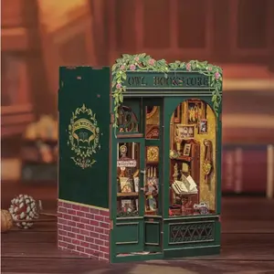 DIY Owl Bookstore Book Nook Kit: 3D Wooden Puzzle with LED Lights.