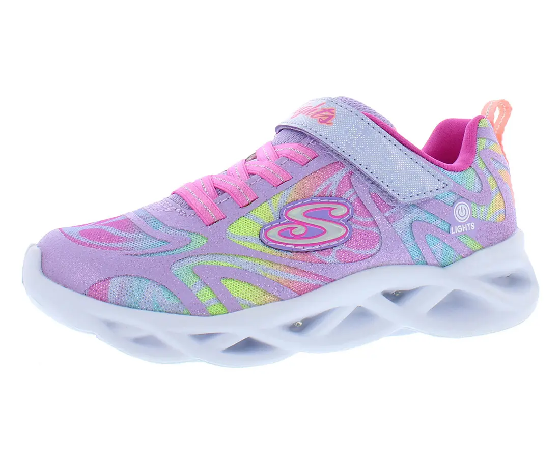 Skechers Girls' Twisty Brights Dazzle Flash Sports Sneakers - Light-up Sole, Twisty Pattern, for Casual Sports, Pair with Bright Colors Outfits