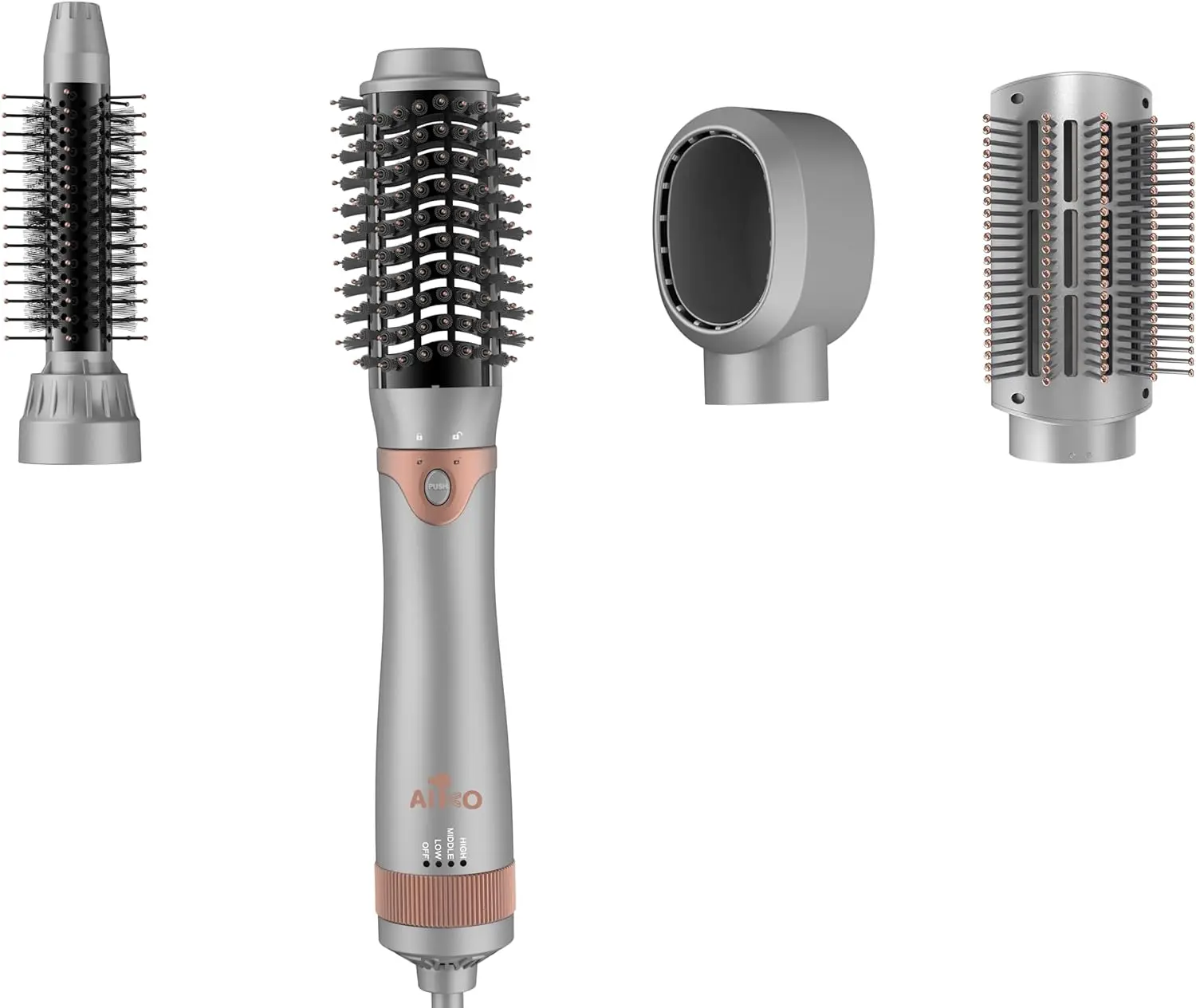 AIKO PRO 4-in-1 Hair Dryer Brush, Negative Ion Detachable Hair Dryer Styler Hot Air Hair Dryer for Straightening Curling Drying Multifunctional Styling, 1000W, Gray, Rose Gold