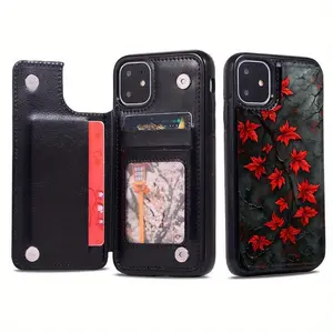 Stylish Faux Leather Wallet Phone Case with a Stand, Compatible with Iphone 17 16 15 14 13 12 PRO MAX PLUS,AIR , Featuring a Chic Design And Card Slot.