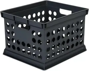 30.6L Plastic Stackable Storage Bin with Built-In Handles, Folding Crate for Organize Home, Garage, Office, Dorm Room, 15 5/8" x 13 3/4" x 10 5/8" (Black)