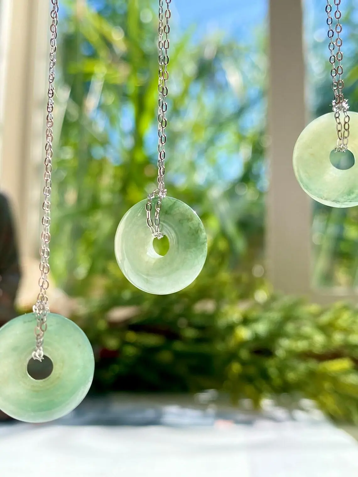 Rare High Quality Green Burmese Jade Circle Pendant 1.5cm .6 Pendant 40mm 18” .925 Sterling Silver Chain Natural Crystal Necklace Gift