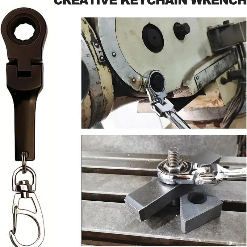 VAYWET Fashion 10mm Socket Ratchet Wrench Keychain - Mini Metal Alloy 180° Flex Head Functional Spanner, Real Working Keychain, Miniature Tools Spanners & Wrenches, Tool Lovers Must Have (Neo Chrome Plating/Black/Silver) Gift For 72-Tooth Mechanics