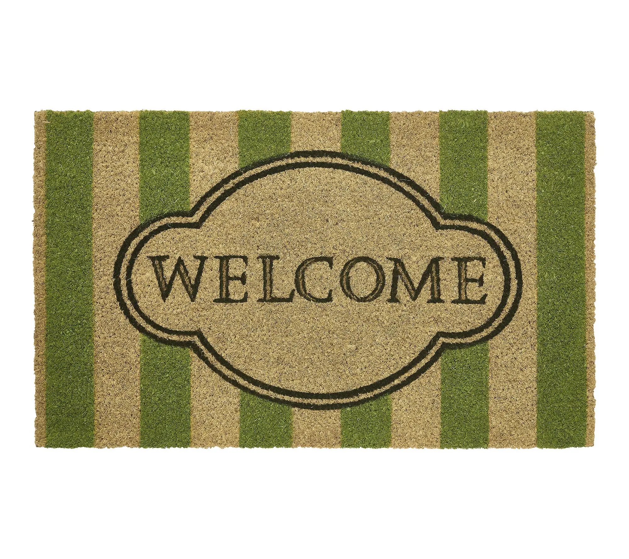 VCNY Home Welcome Green Stripe Coir Outdoor Doormat, 18" x 30"