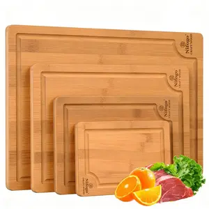 Nifogo 3-Piece Bamboo Cutting Board Set Deep Carbonized Chopping Boards with Juice Groove for Meat Fruit Vegetables Cheese Kitchen Tool - Knives