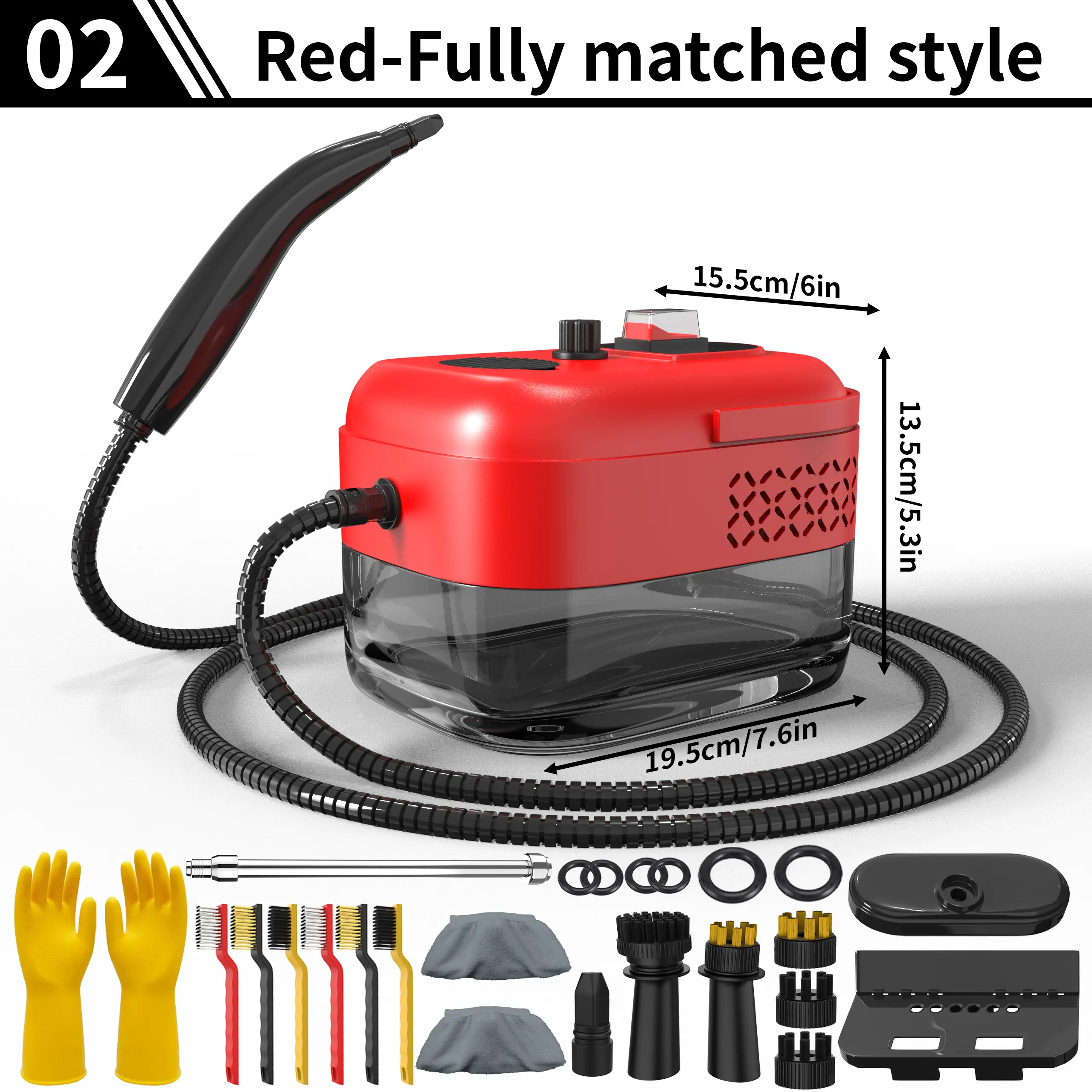 Household portable handheld steam engine with handle to control steam output. Diverse accessories, complete functions, simple and convenient to use, suitable for various scenarios such as kitchens, cars, dirty floors, bathrooms, crevices, etc