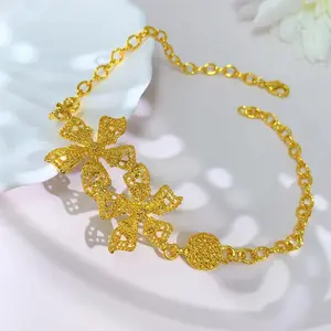 Luxury Dubai 24k Gold Color Charm Bracelet For Women Arabic Bridal Nigerian Bangles Wedding Gift African Jewelry Party