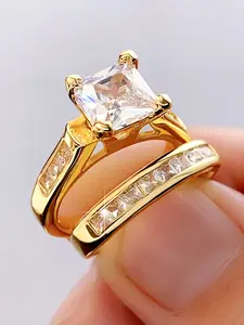 2PC/Set Fashion Cubic Zirconia Ring For Women Stackable Finger Rings For Valentine's Day Gift Wedding Anniversary Party Jewelry
