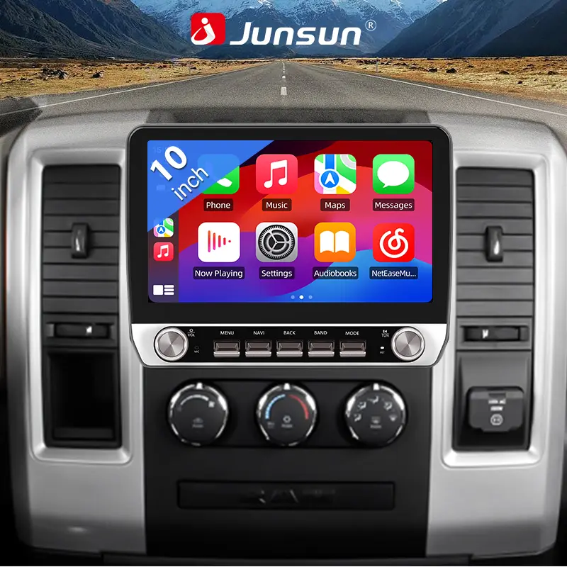 Quad-Core Car Media Player with In-Car Audio, Modern UI, Touchscreen, Wireless CarPlay, Android Auto, Bluetooth, WIFI, GPS Navigation for Dodge Ram 1500/2500 (2009-2012) & Jeep Wrangler JK (2007-2018)