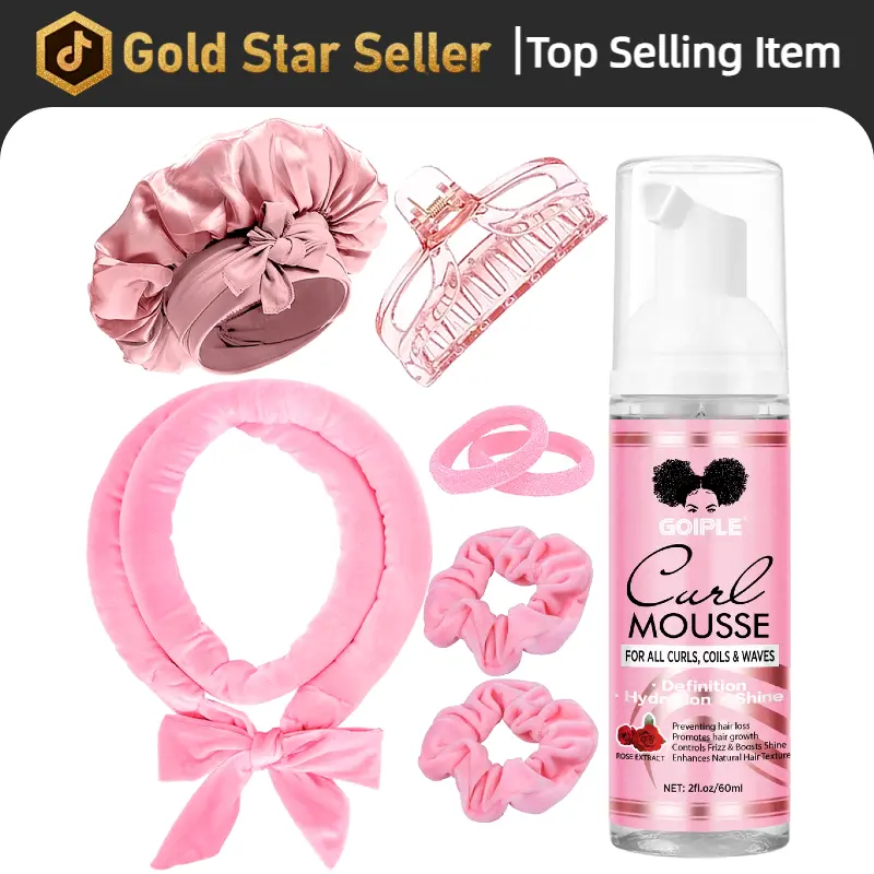 GOIPLE Heatless Overnight Curling Set 8 Count 65 Inch Flexi Rods and Satin Bonnet for Safe Damageless Waves Pink No Heat Styling Must Have