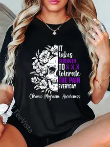 100% Cotton Chronic Migraine Awareness Migraine Warrior Migraine Fighter T-Shirt