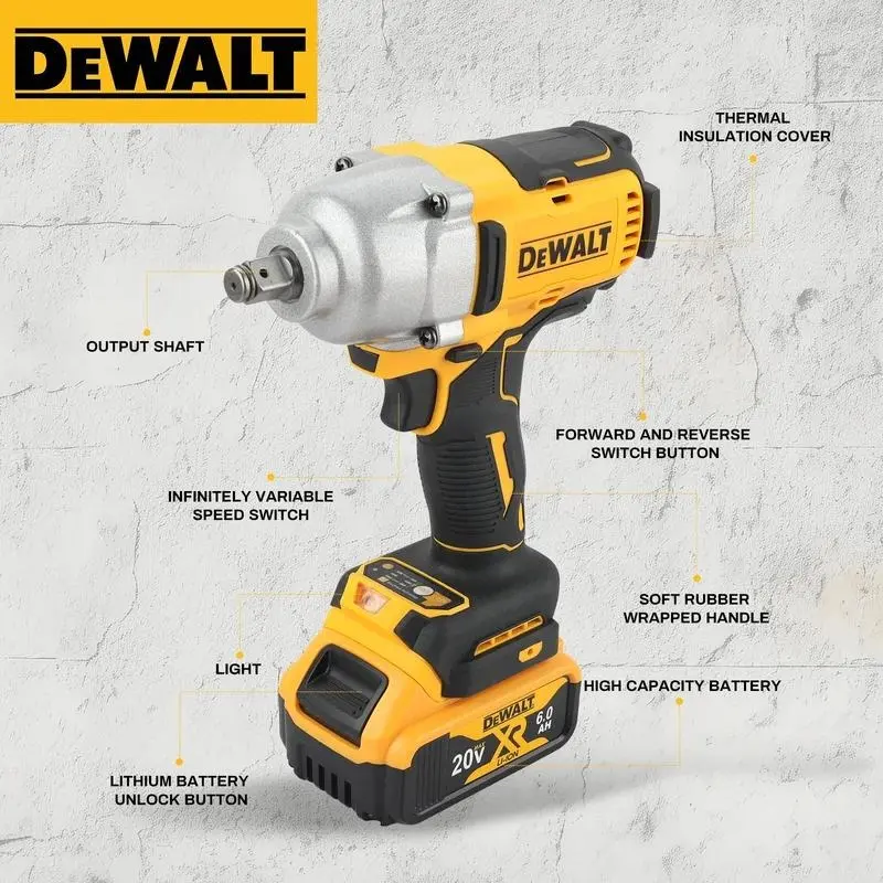 DeWalt DCF900 Professional Grade 20V Brushless Impact Wrench High Torque Lithium Battery Durable Design for Demanding Tasks with Brushless Motor and Soft Rubber Wrapped Handle