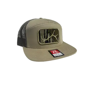 Elk Antler Bottomland Camo Patch Flat Bill Snapback Trucker Hat and Curved Bill Richardson