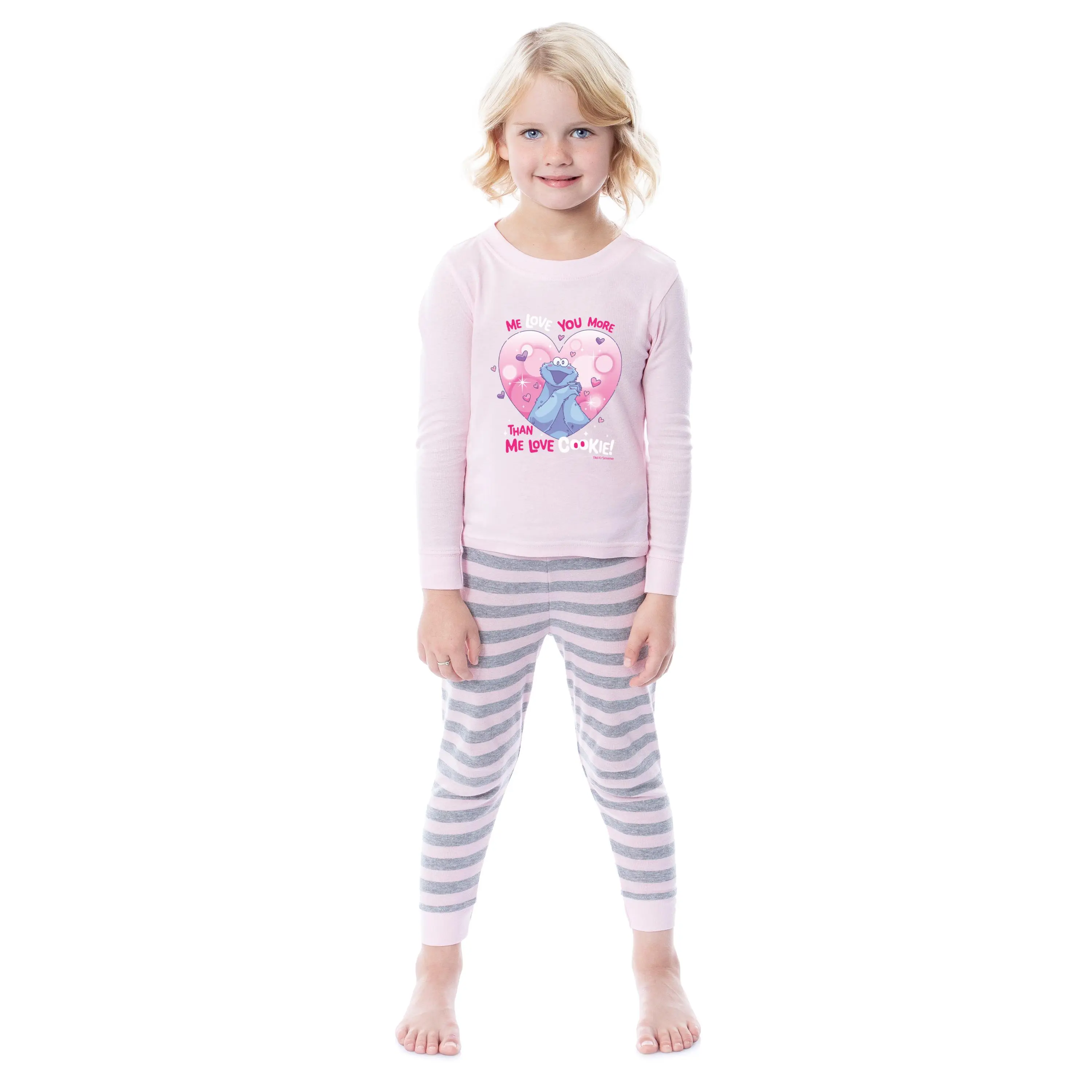 Sesame Street Girls' Cookie Monster Love 2 Piece Long Sleeve Pajama Set, Pajama Pants Girl, Character-Themed Graphic Pajama Sets