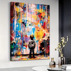 New Extra Large Street Graffiti Art Canvas Wall Art - Modern Pop Art Painting on Fir Wood Framed Canvas, Art Deco Classic Style, Geometric Landscape Theme, Indoor Portrait Orientation Room Decoration With Framed, Ready To Hang - Thickness Poster Ornaments