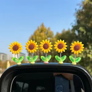 Cute Sunflower Design Car Decor Set, Car Decals, 5 Pieces, Dashboard Decoration, Window Edge Trim, Interior Accessories for Cars