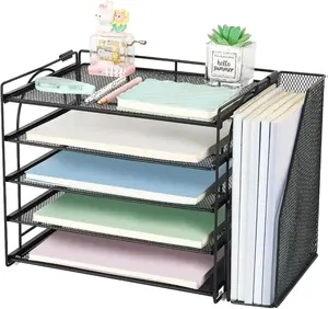 Desk Organizers and Accessories, 5-Tier Desktop Paper File Organizer with Removable File Holder, Desk Accessories & Workspace Organization for Home Office Supplies (Black)