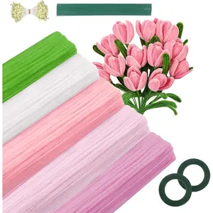 Pipe Cleaners Flower Craft Kit 672 count, 12 inch 5 Color Thick Fuzzy Chenille Stems for DIY Making Kit, 500 count Pipe Cleaners Bulk for Decorations, with Floral Wires stems, Floral Tapes, Flower Stamen