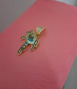 Gold Cartoon Style Pendant with Blue Details – Unique Statement Charm
