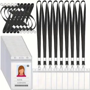 20pcs Transparent Waterproof Name Badge Holder Set, Includes Vertical Card Holders and Hanging Ropes, Reusable Zipper ID Tags for Office School Events, Office Supplies