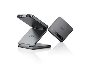 Aurzen ZIP Tri-Fold DLP Ultra-Portable Mini Pocket Projector, Bluetooth 5.4, Screen Mirroring, ToF Zero-Lag Focus, 1.5H Playtime, USB-C Powered, Pico Projector for Travel/Sewing/Art Tracing, Gray