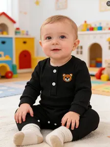 Baby Toddlers Clothes Spring & Fall Striped Long Sleeve Onesie Cartoon Bear Embroidery Soft Skin-Friendly