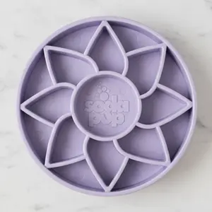 Sunflower Softie eTray Slow Feeder Dog Bowl | Soft Shallow Lick Mat | Yellow & Purple | USA Made
