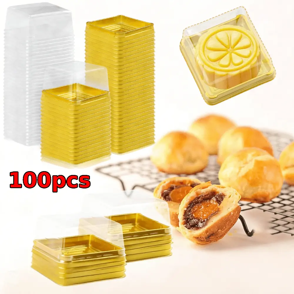 100 Set 3" Mini Cupcake Containers Plastic Square Containers with Lids Cupcake Boxes Muffin Pod Dome Muffin Single Individual Container Box for Wedding Birthday Gifts Supplies