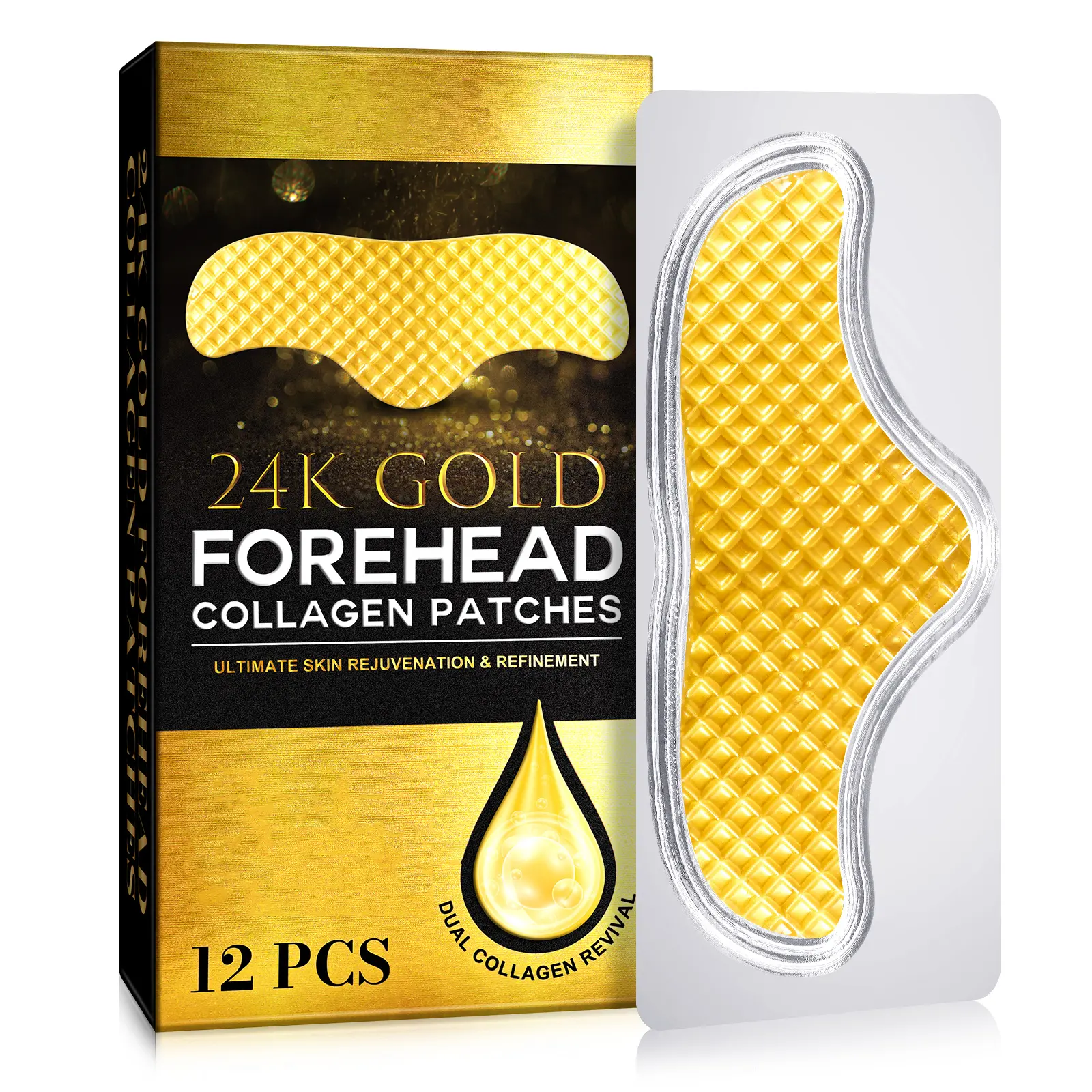 Yecuce Forehead Wrinkle Patch Masks, 12pcs Anti-Aging Overnight Gold Collagen & Aloe Vera Collagen Face Masks for Female Adults - Moisturizer, Brightening, Relaxing, Selfcare Beauty Products, Night Routine Essentials, Skin Care