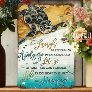 Aluminum Coastal Sea Turtle Wall Art Decor 8x12 Inch Flat Sign with Beach Quote for Home and Office Decoration Artistic