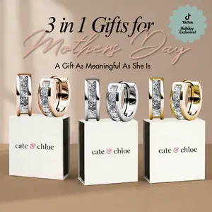 Cate & Chloe Giselle 3-in-1 Mother's Day Hoop Jewelry Set – Hypoallergenic 18k Gold Plated Crystal Hoop Earrings – 3 Pairs with Simulated Diamond Crystals, Each in a Luxury Gift Box – Perfect Stress-Free Gifts